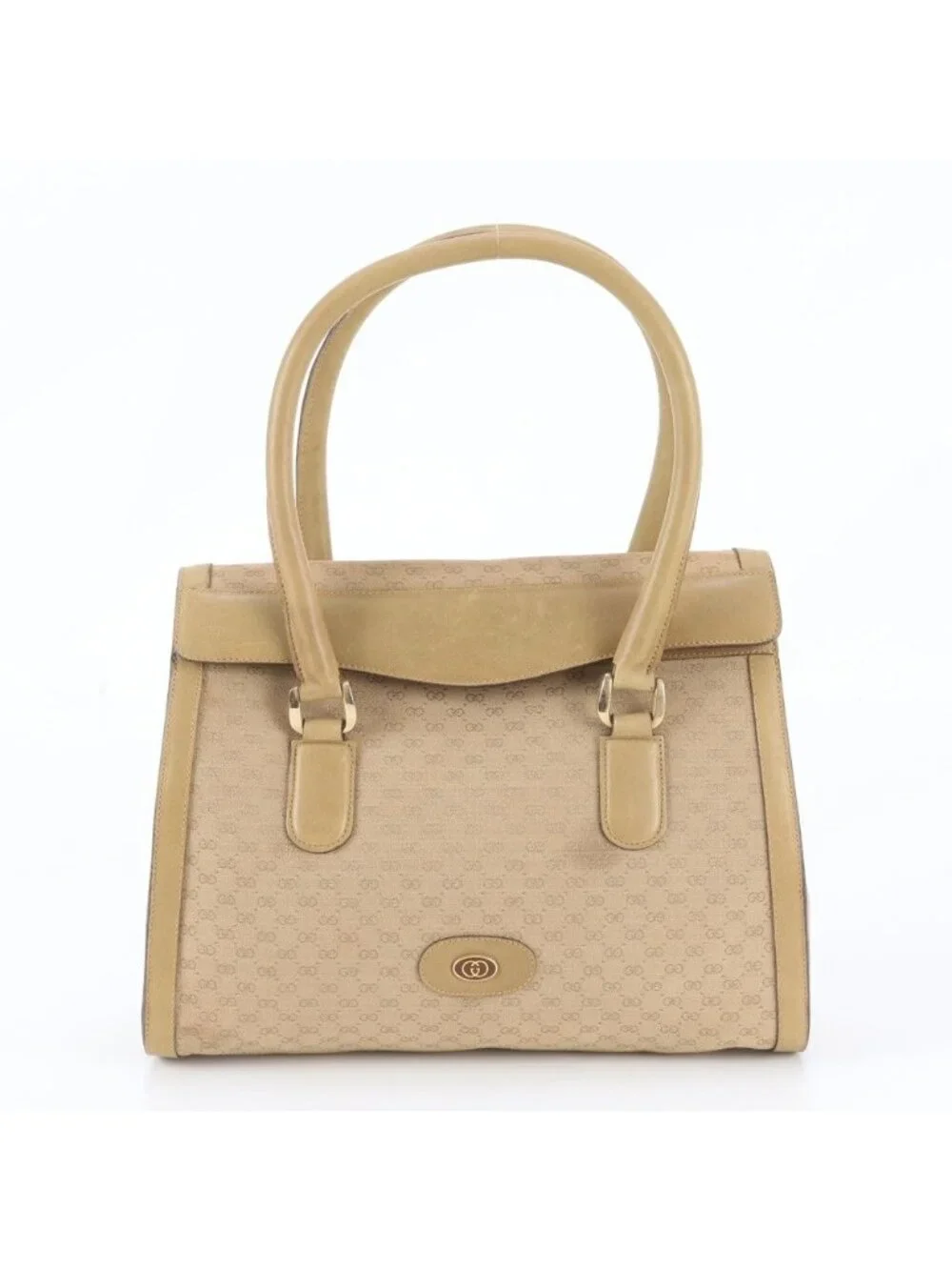 Gucci Vintage Micro GG Leather Tote Bag Shoulder Hand Brown